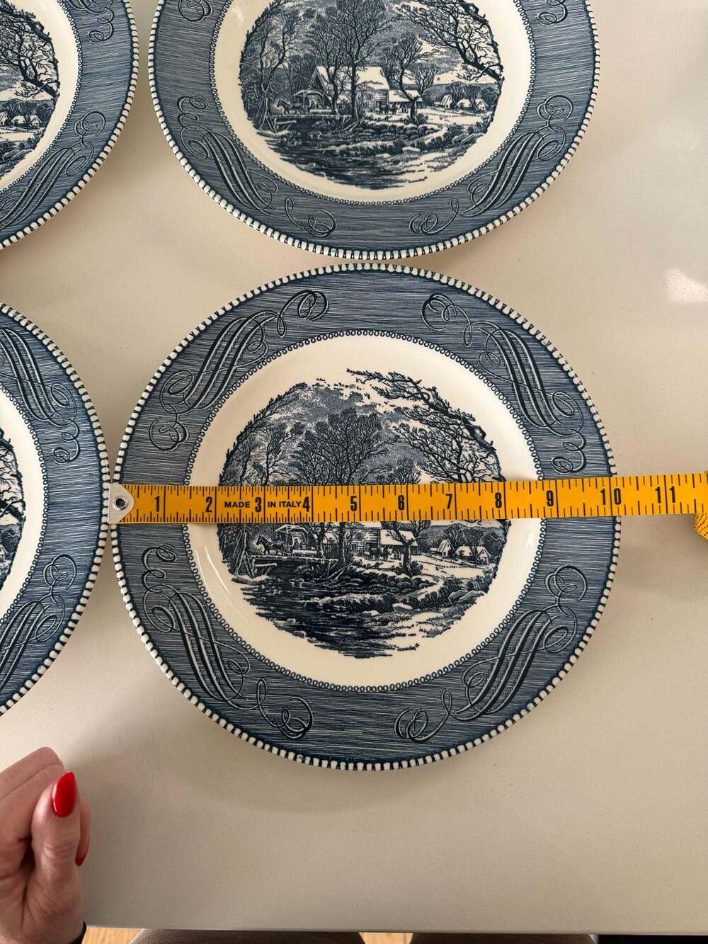 Currier & Ives Dinner Plates: Royal Ironstone Blue White Transferware, Set of 4 - Picture 4 of 4